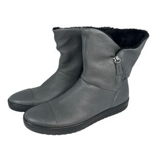 Ecco Fara Mid Cut Boots Calf Fur Lined Leather Fall Winter Gray Women Size 11